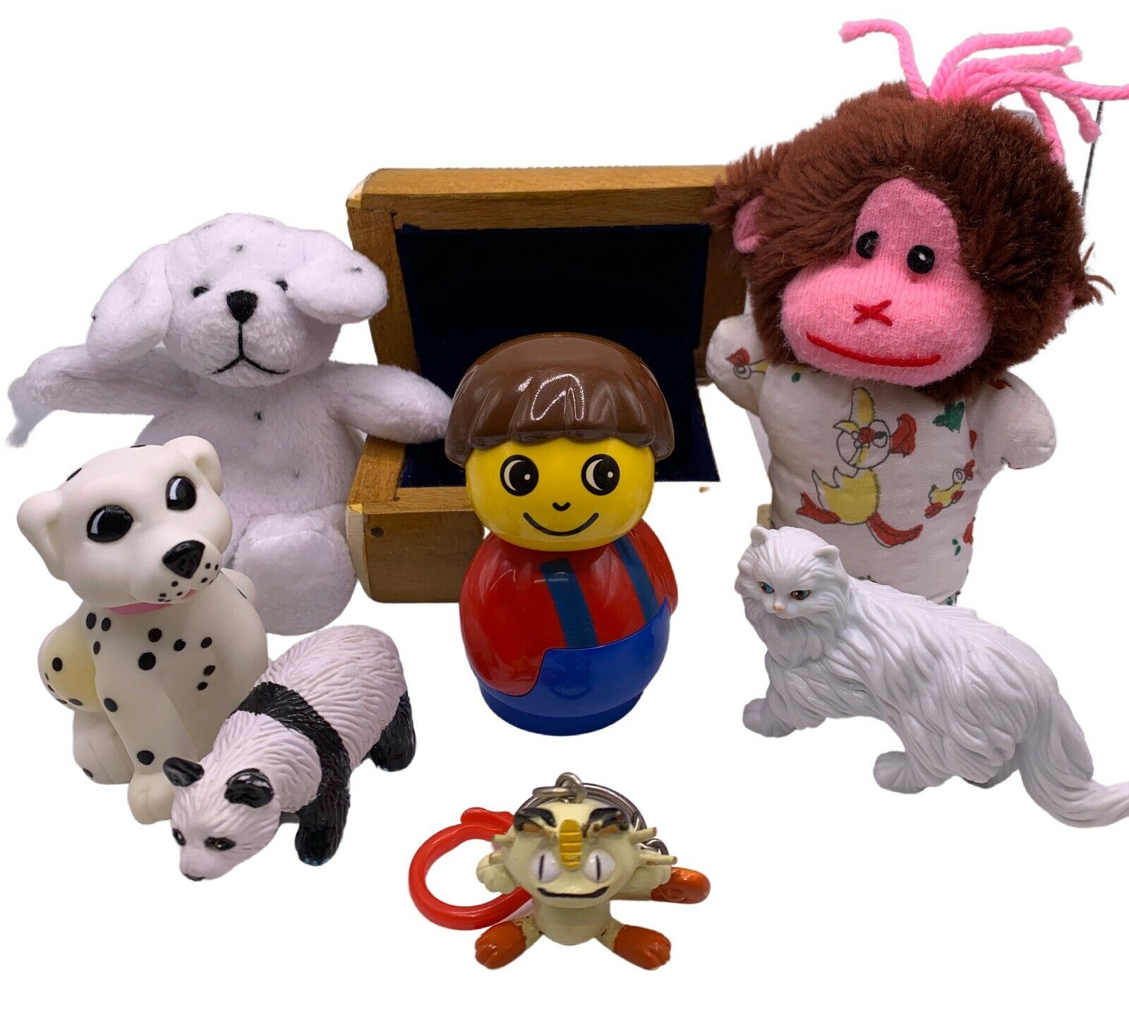 Lot of 8 Small Vintage Toys - Plush Lego Pokemon Meowth Dalmatian Monkey Panda