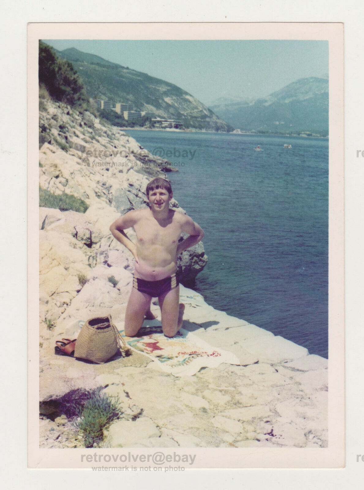 Affectionate Handsome Young Man Shirtless Male Beach Bulge Gay Int Old Photo