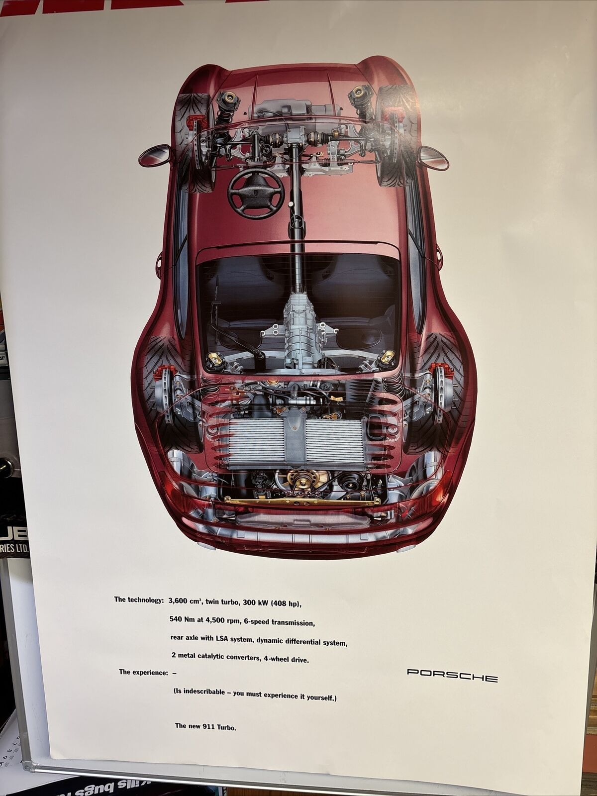 RARE Vintage 1995 Factory Porsche Posters  911 turbo cutaway with specs