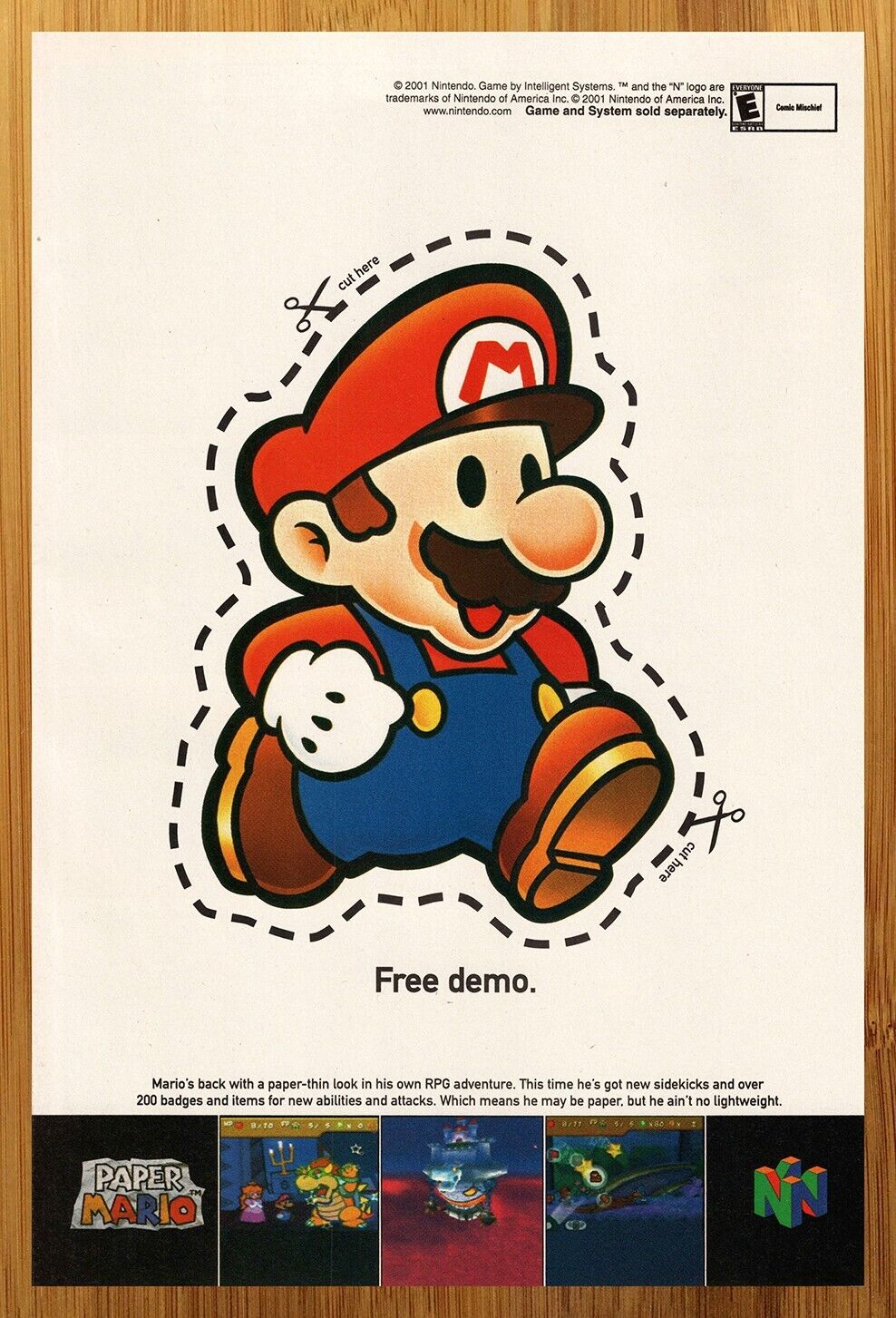 2001 Paper Mario N64 Nintendo 64 Print Ad/Poster Official Video Game Promo Art