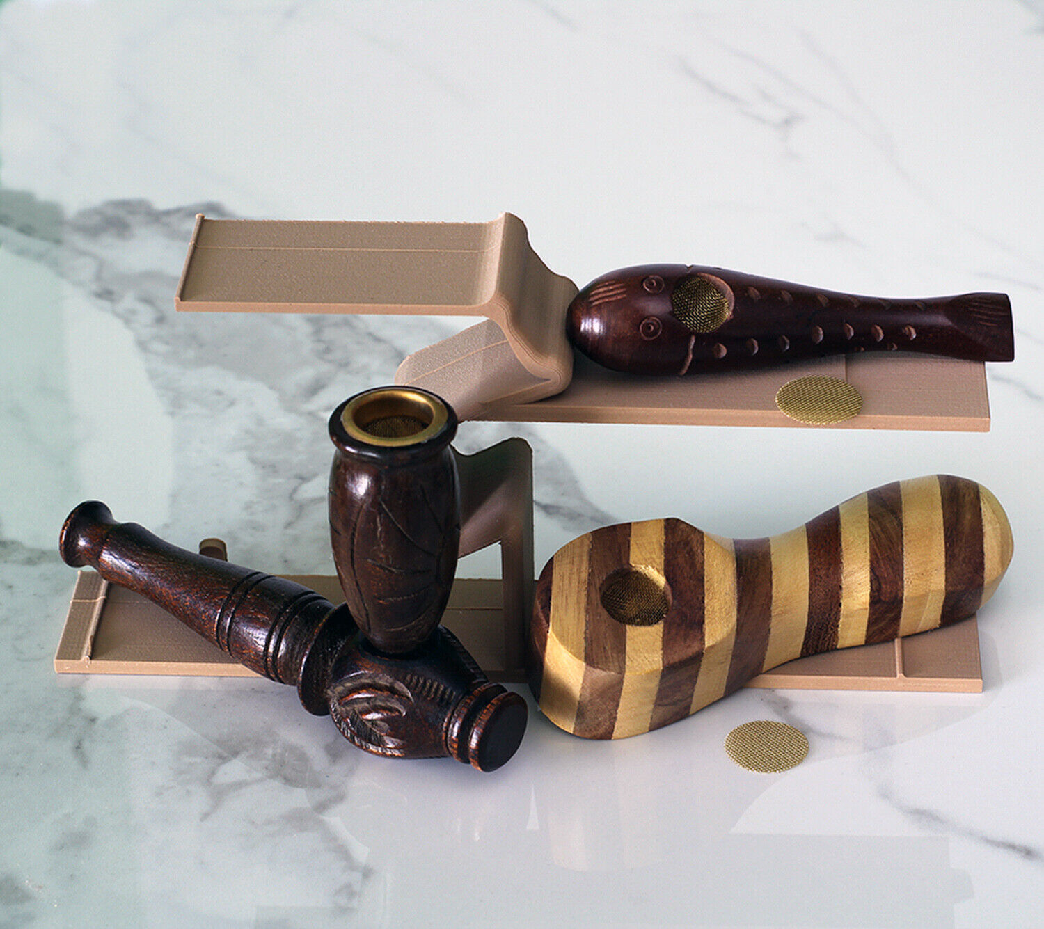 3 Pipe Set Premium Wood Hand Carved Smoking Pipes, with screens FCCB01
