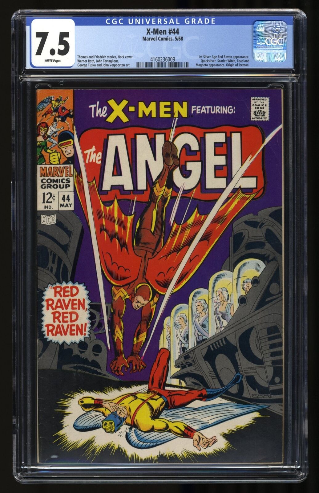 X-Men #44 CGC VF- 7.5 White Pages 1st Appearance Silver Age Red Raven Angel