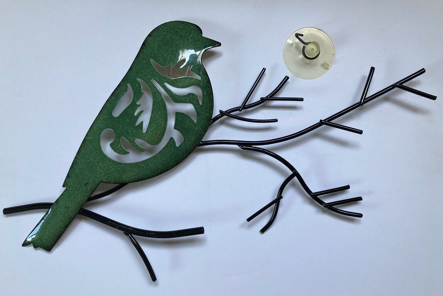Green Enamel Wall Hanging Bird on a Branch 15”
