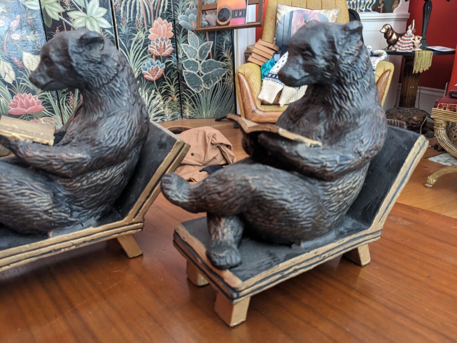 Pair of Cast Iron READING BEAR BOOKENDS