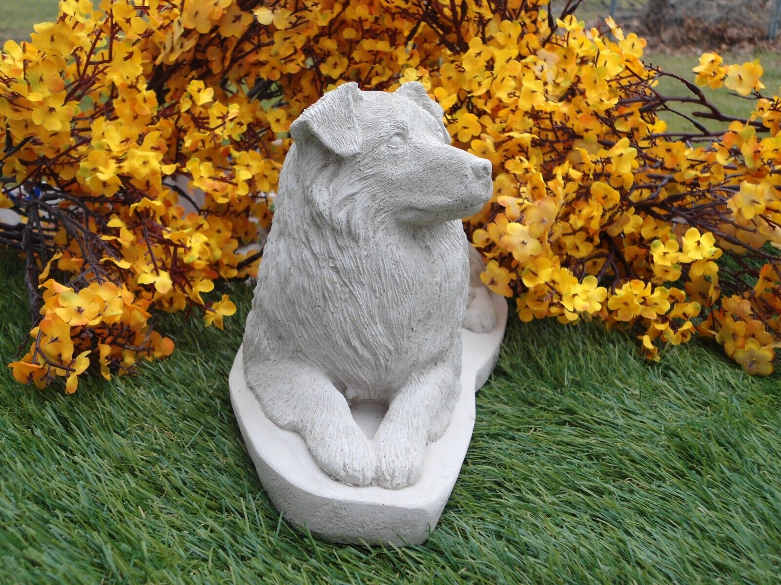 Australian Shepherd, Aussie concrete statue figurine, memory garden grave marker