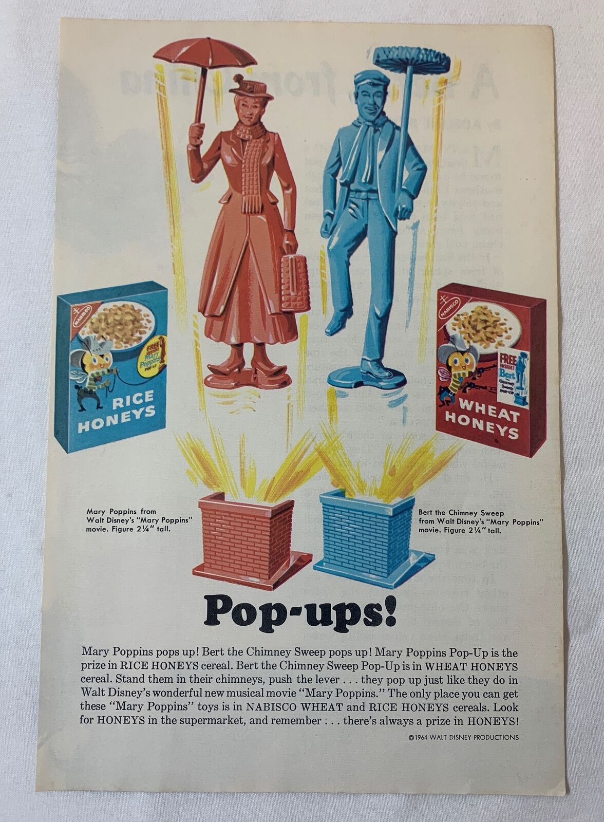 1965 Nabisco Rice Honeys/Wheat Honeys ad page ~ Walt Disney MARY POPPINS POP-UPS