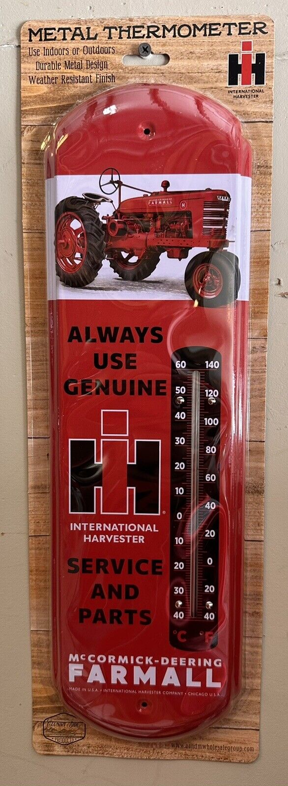 IH International Harvester Farmall Parts and Service Metal Thermometer 5”x17”