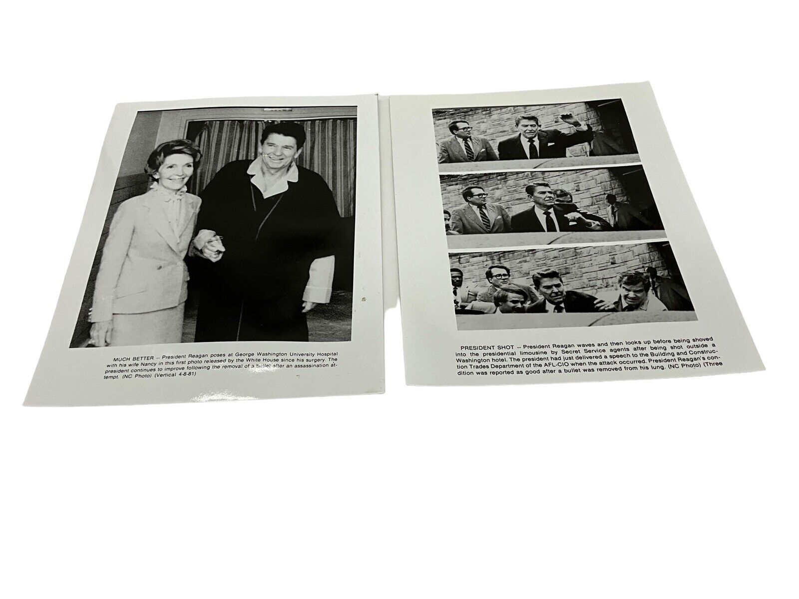 President Ronald Reagon Assasination Attempt Photos From 1981, Set of 2  8 X 10s