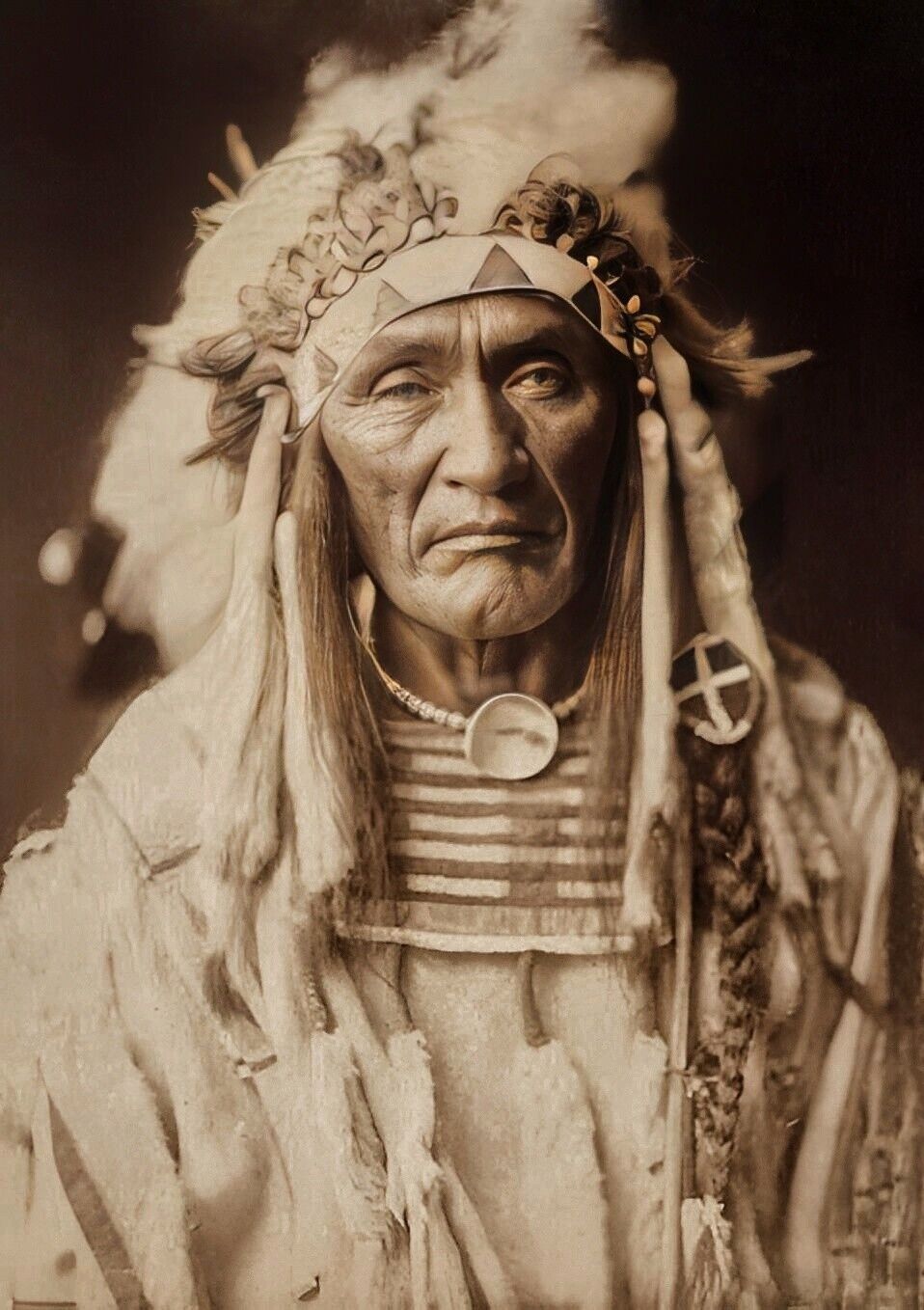 Vintage 1890 Photo reprint of Native American Crow Indian Tribe Chief Headdress