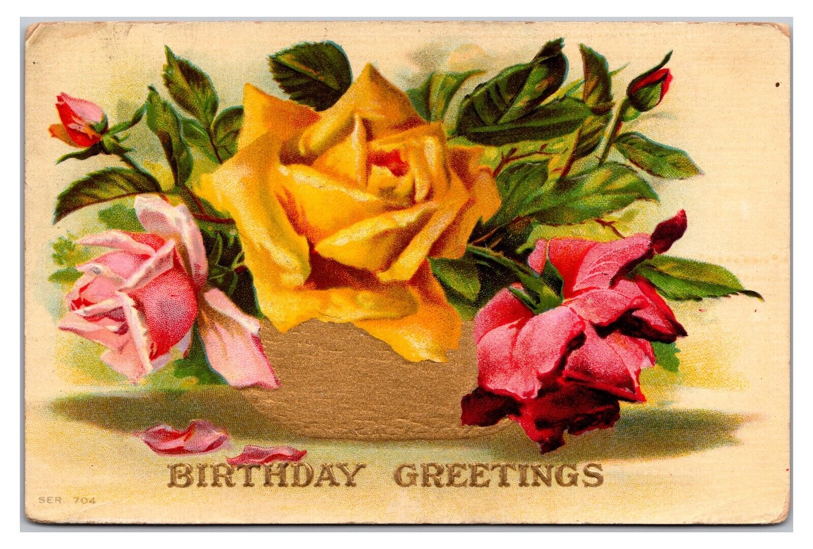 Antique 1900's- Birthday Greetings / Flowers Postcard (Posted Braddock, PA 1909)