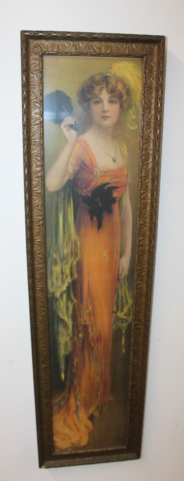 1920's Pompeain Beauty Flapper Girl with Orange Dress Print Framed