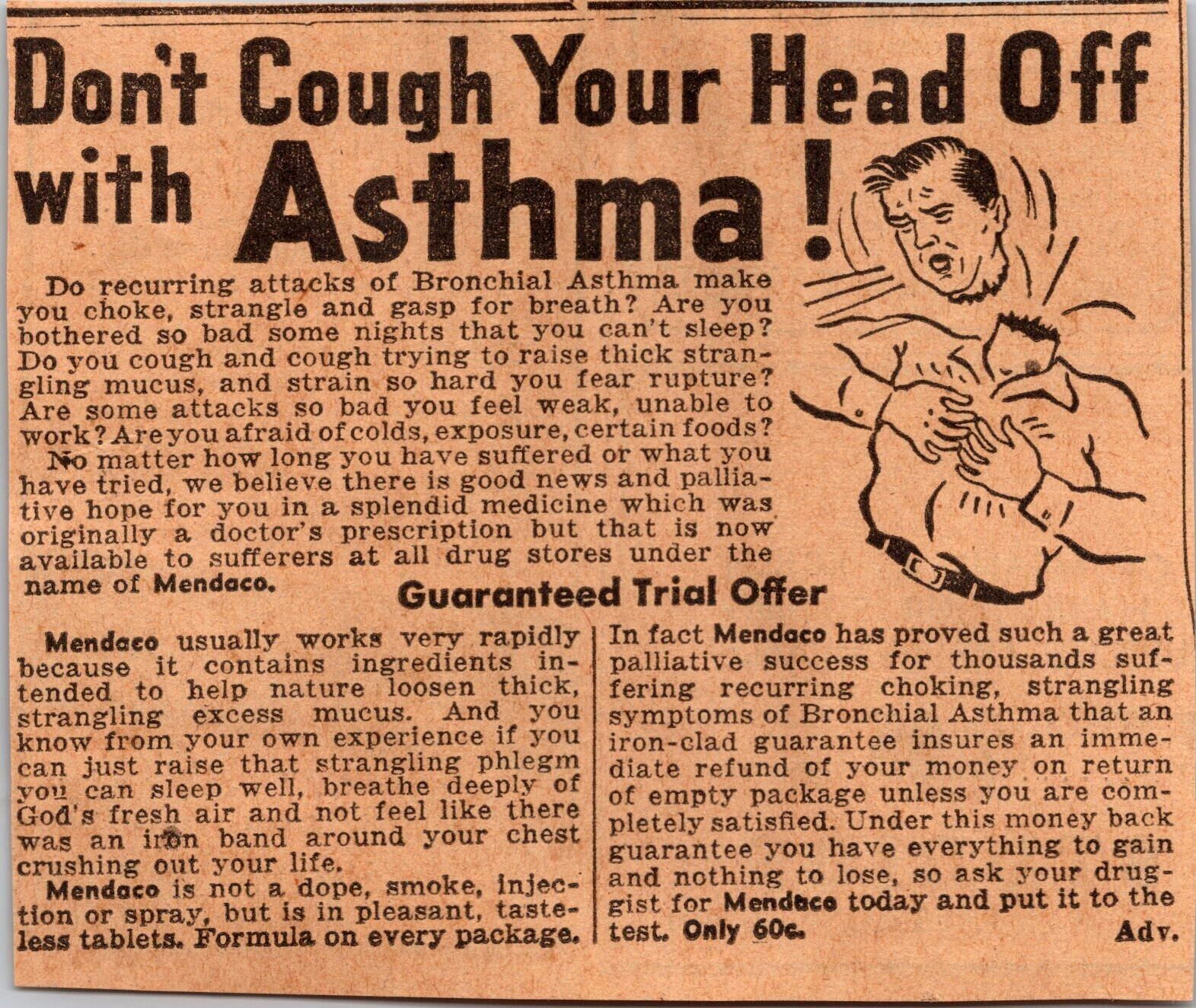 Mendaco Medication Asthma Fort Worth Tx Print Advertisement Ad Vintage