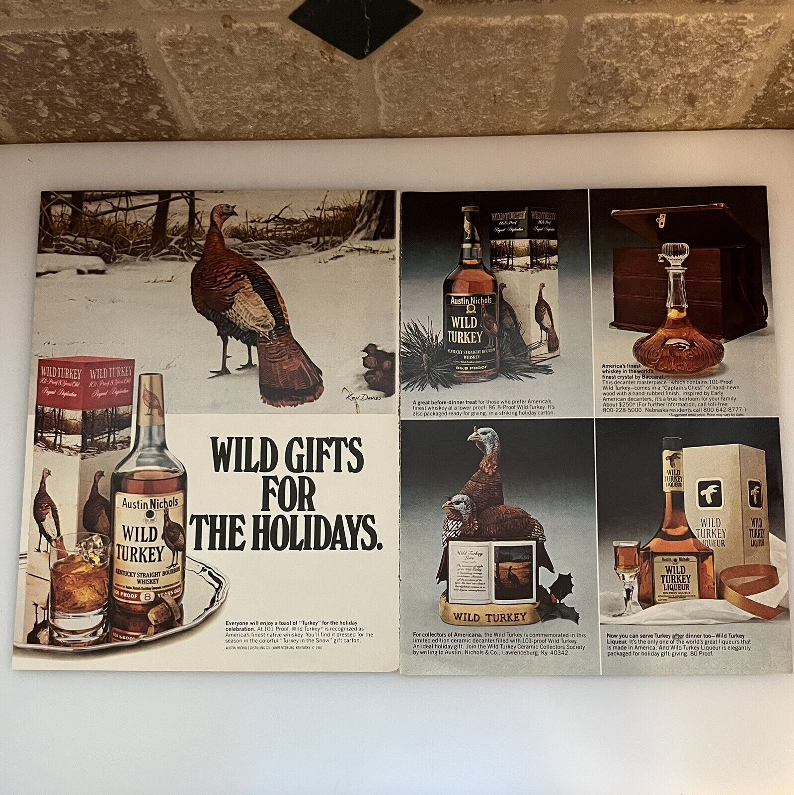 1981 Wild Turkey Kentucky Bourbon Whiskey Print Ad 2 Page Wild Holiday Gifts