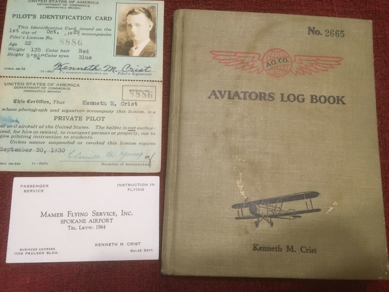 Vintage Pilot\'s Identification Card & Training Log Book 1929