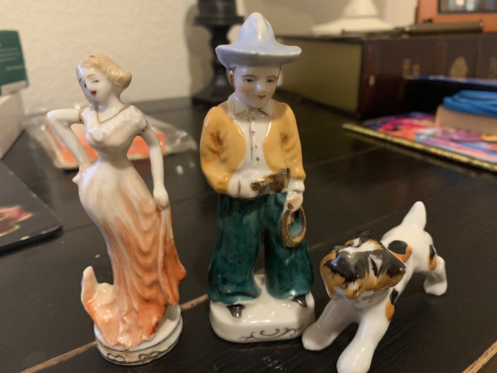 Vintage Occupied Japan Porcelain Cowboy, FLAPPER AND DOG
