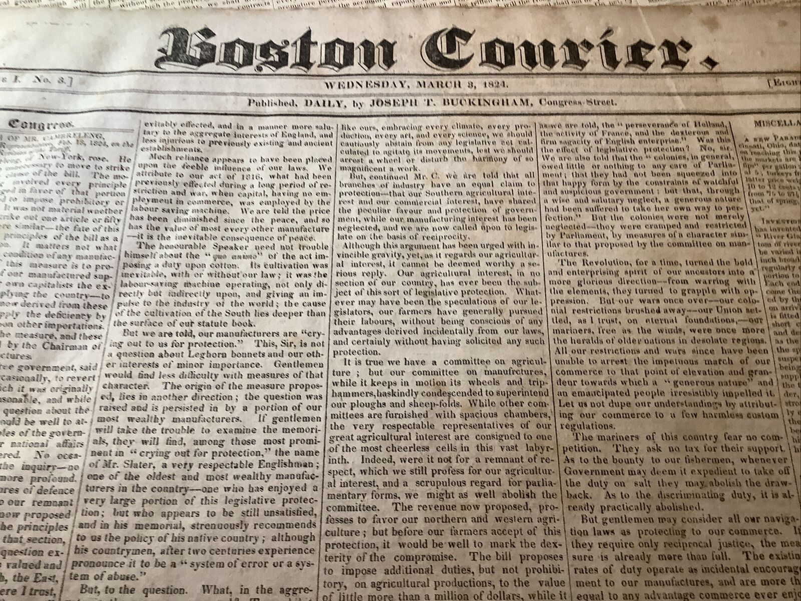 1824 2 Boston Courier  Newspapers ~ Speech By Churchill Caldom Cambreleng ~