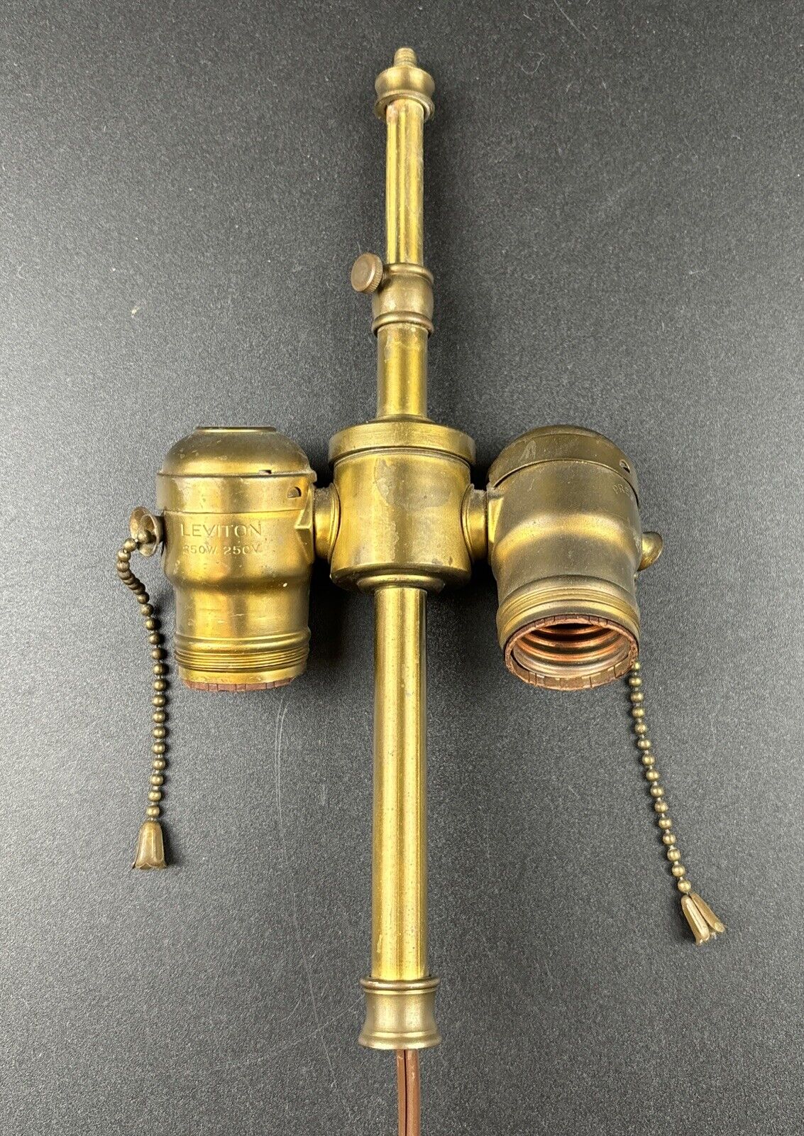 Antique Vintage LEVITON Double Socket Pull Chain Cluster Brass Lamp Light Part