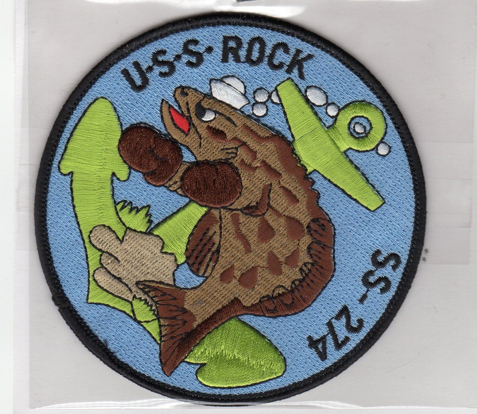 USS Rock SS 274 - Fish w/Boxing Gloves & Anchor BC Patch Cat No B620