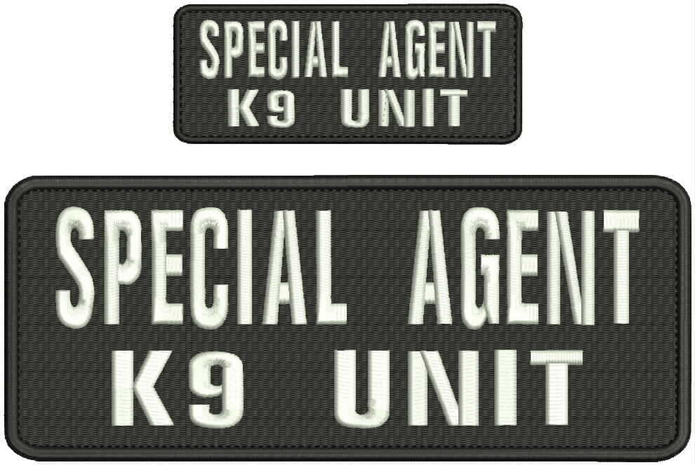 SPECIAL AGENT K9 UNIT embroidery patches 4x10 and 2x5 hook white black