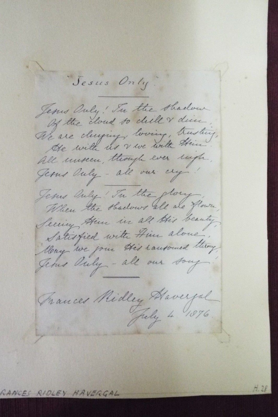 1876---Frances  Ridley Havergal Handwritten Hymn -signed - -British Fanny Crosby