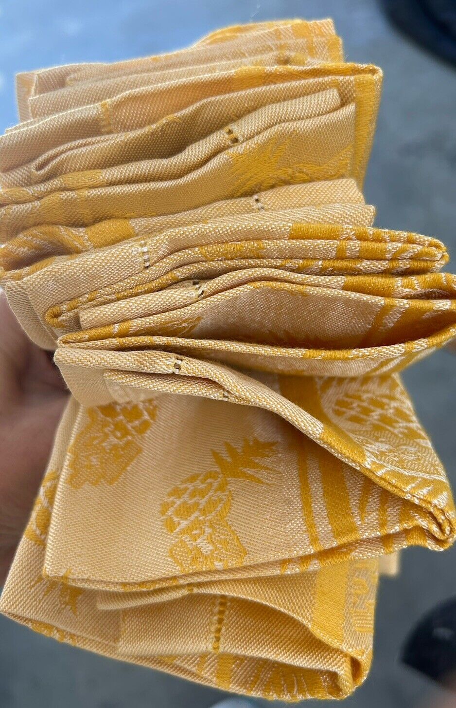 10 Vintage Pineapple Hemstitched Napkins Yellow 15” Square