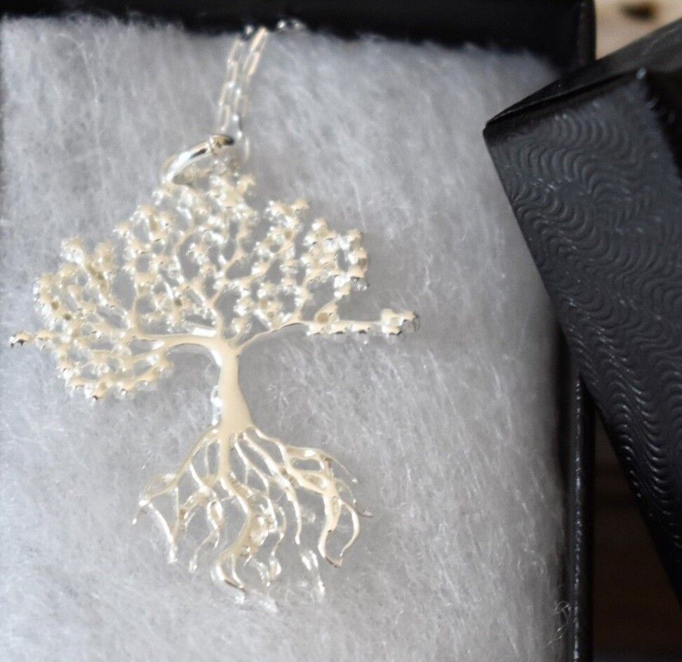 Tree of Life Pendant Chain Necklace 925 Sterling Silver Charm Minimalist 25X30mm