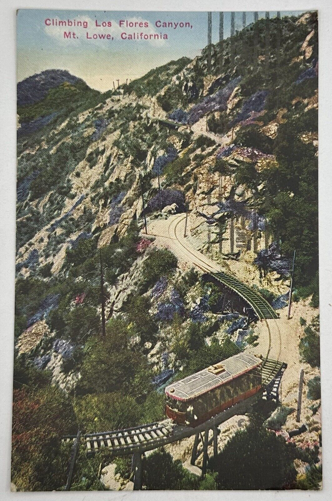 Antique 1924 Climbing Los Flores Canyon Postcard Mt Lowe California 