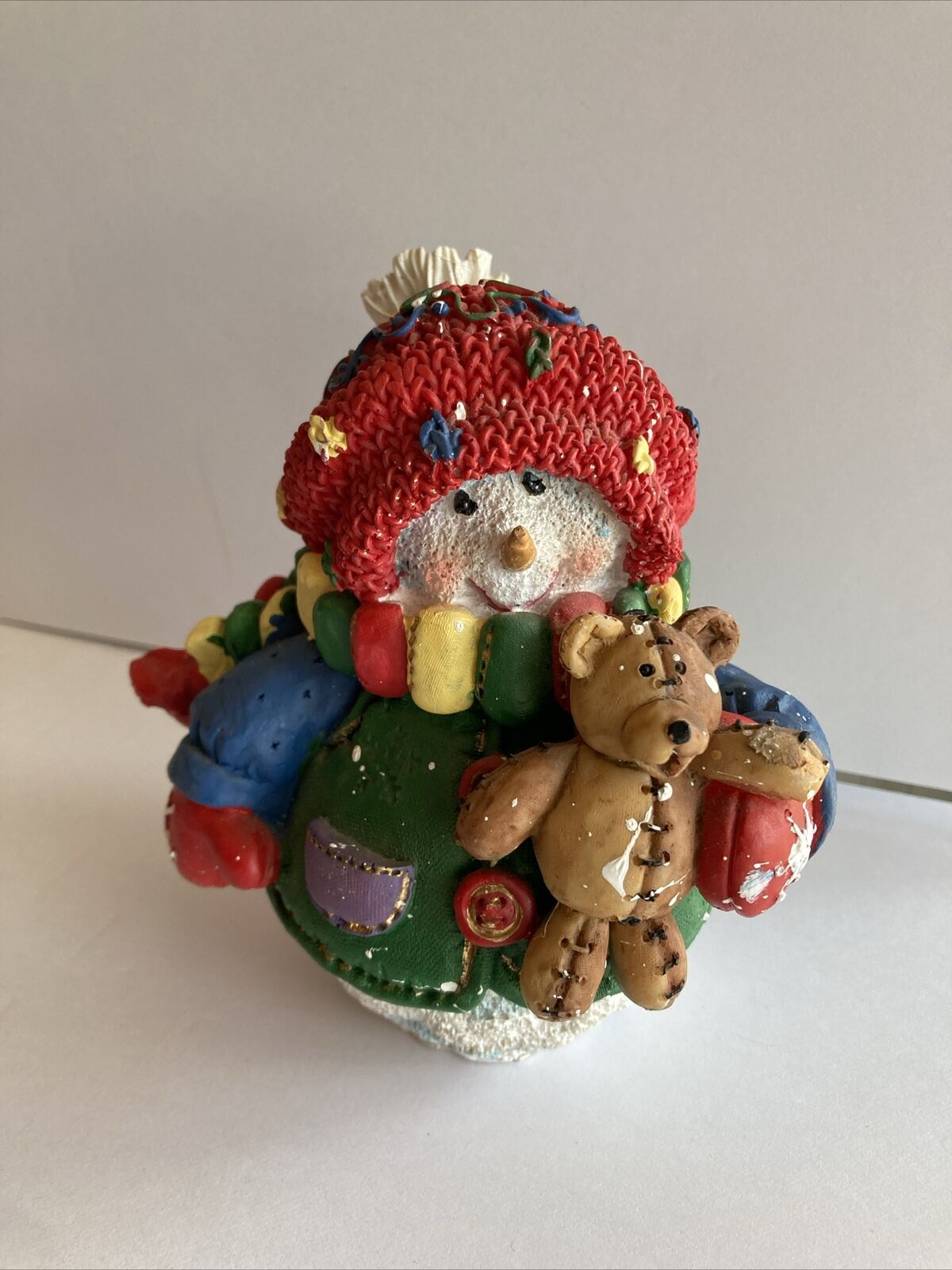 Vintage Ceramic Snowman Holding A Teddy Bear From Meijer - Christmas Figurine