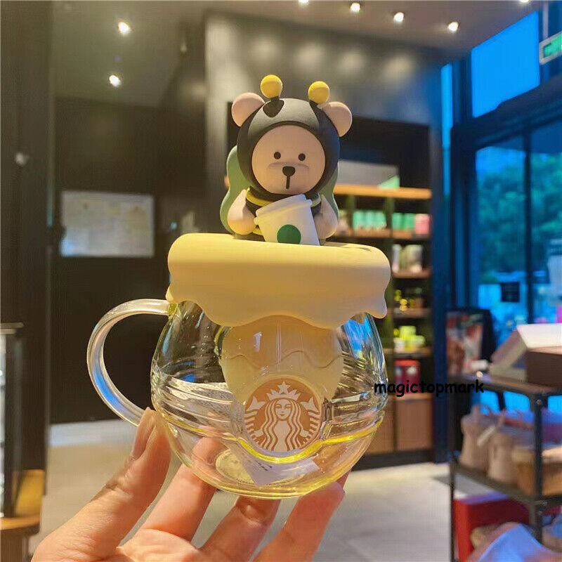 Starbucks Little Bee Kawaii Cup Glass Coffee Tea Mug 140z 410ml with tea leak