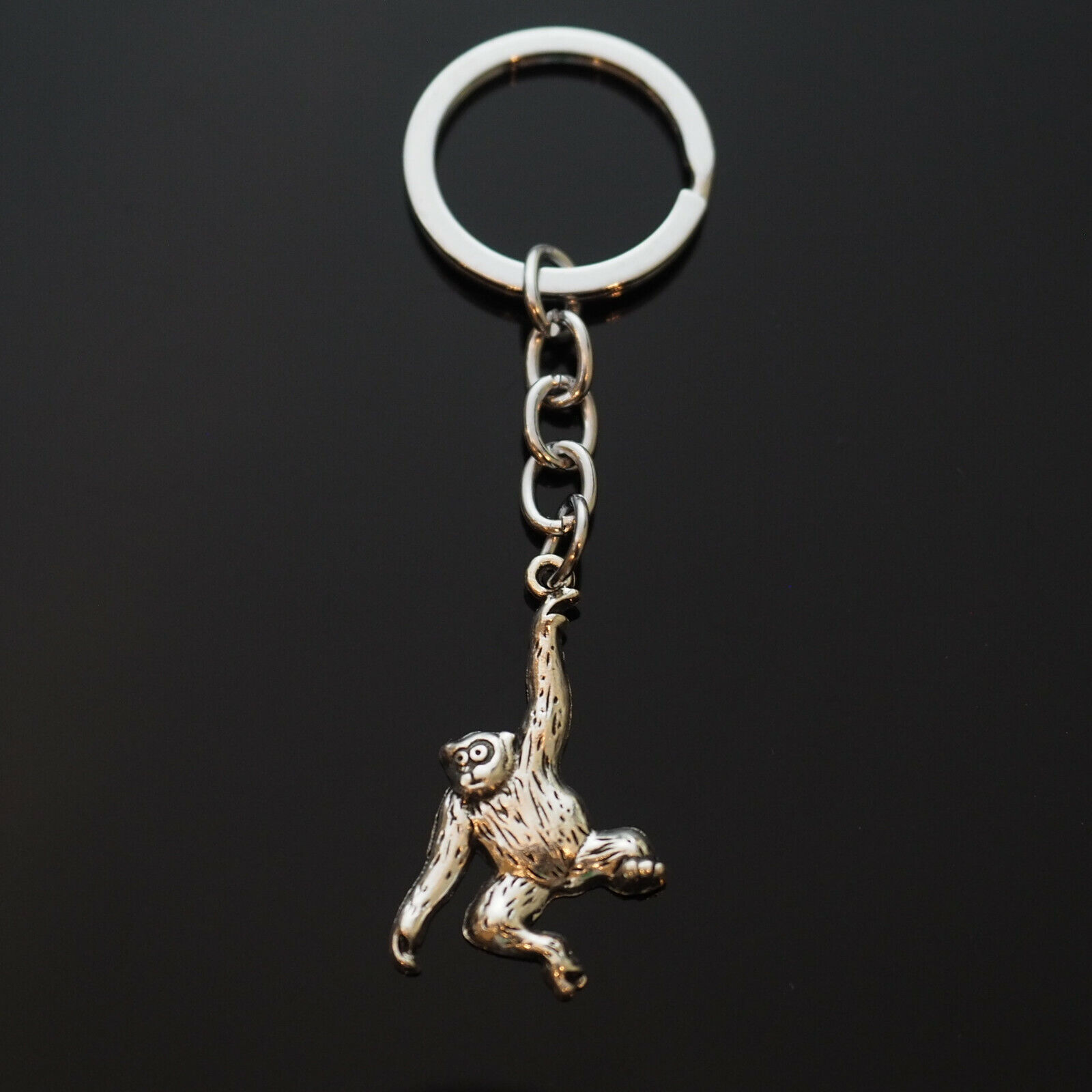Monkey Chimp Chimpanzee Vintage Silver Charm Keychain Key Chain Zoo Ape Fun Gift