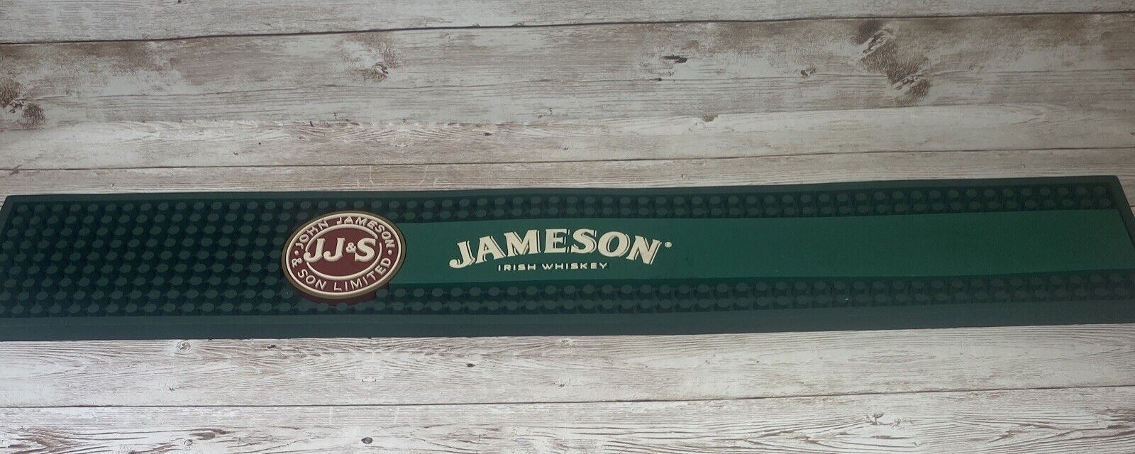 Jameson Irish Whiskey Bar Mat, Green Rubber, JJ&S Logo 20.75”