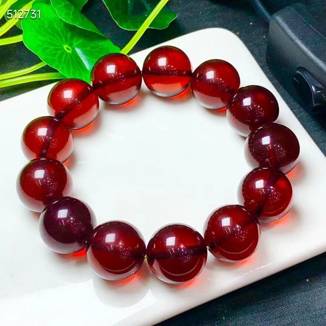16mm Natural Red Blood Amber Crystal Abacus Bead Woman Bracelet AAAAA