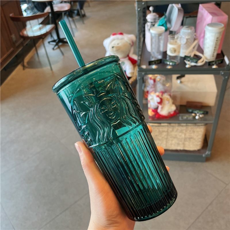 Starbucks 2023 Dark Green Series Goddess 19oz Glass Cup Holiday Birthday Gift