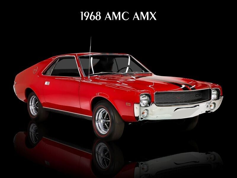 1968 AMC AMX in Red & Black Metal Sign: 12x16\