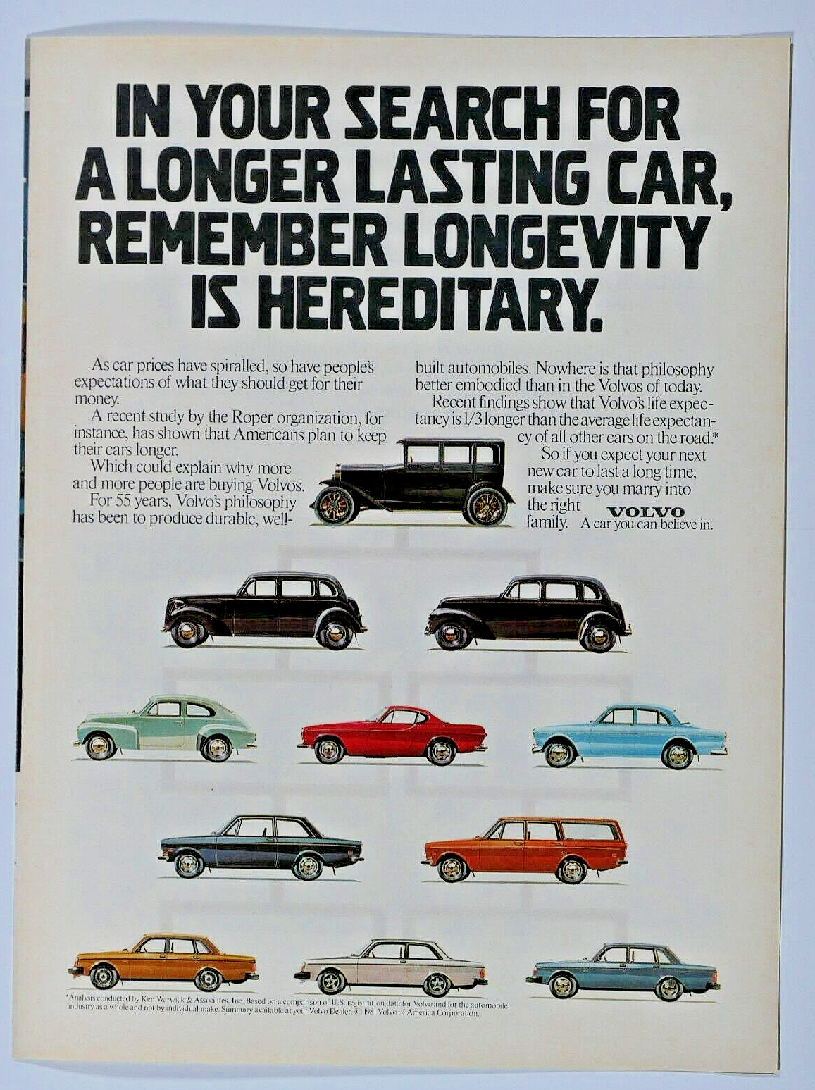 1982 Volvo Vintage Longevity Is Hereditary Original Print Ad 8.5 x 11