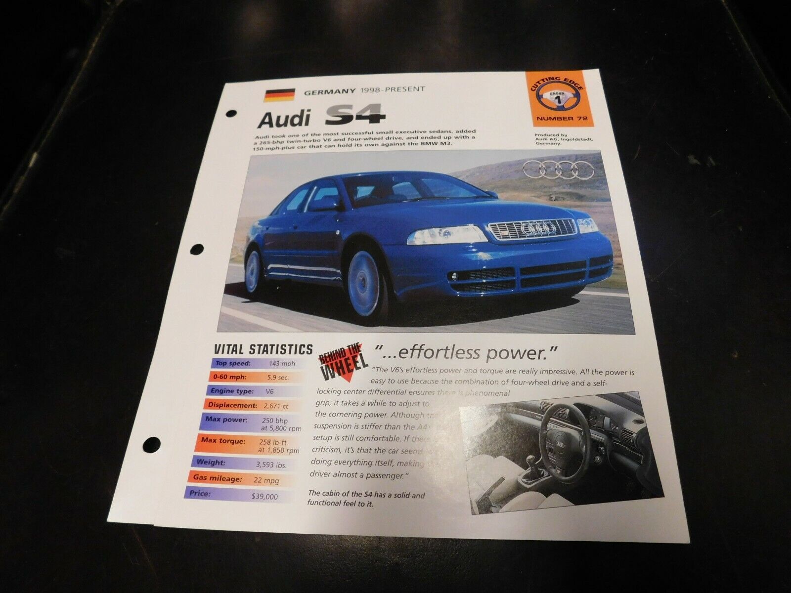 1998+ Audi S4 Spec Sheet Brochure Photo Poster