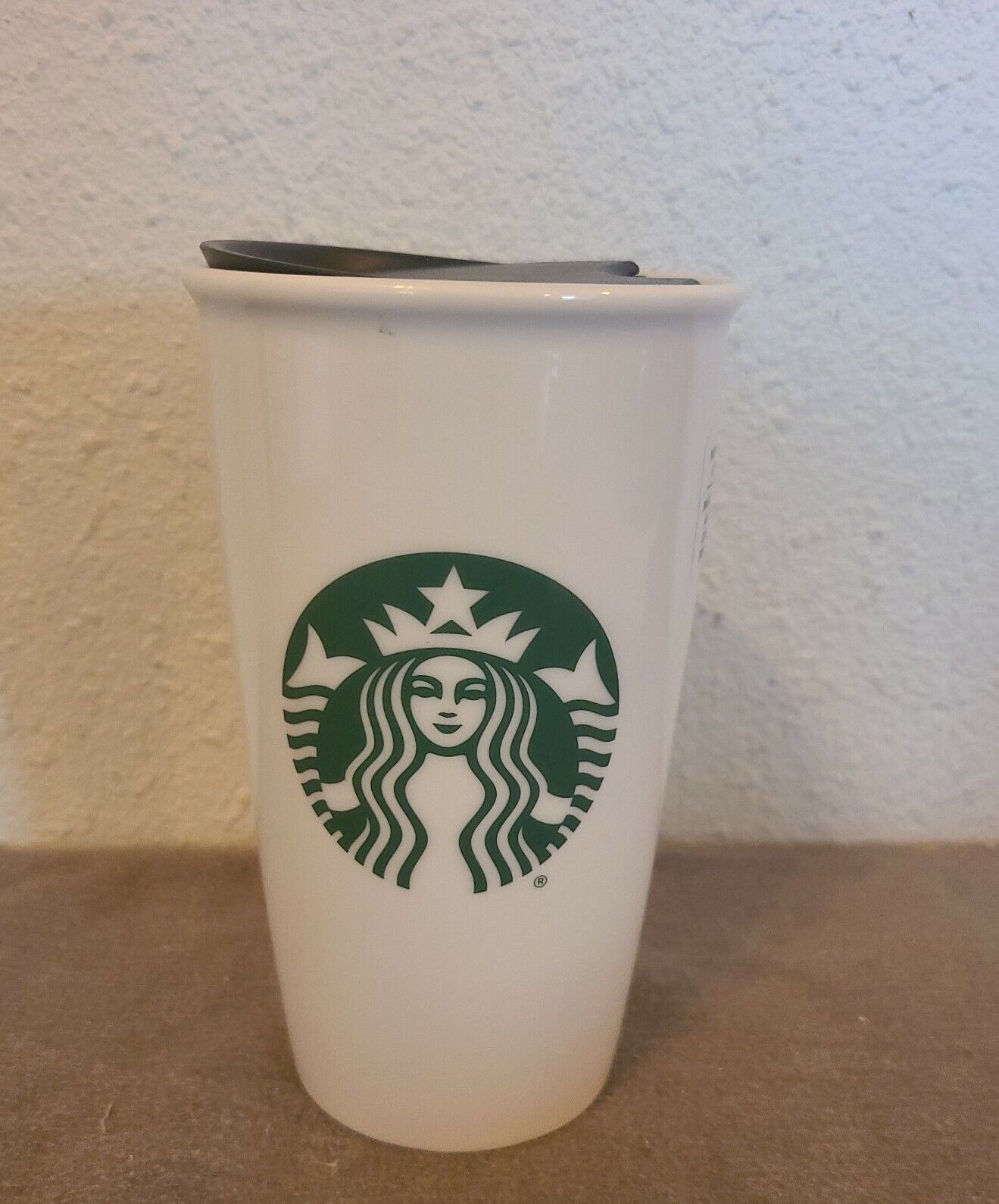 Starbucks ceramic tumbler 12oz, 2016 coffee mug white with lid