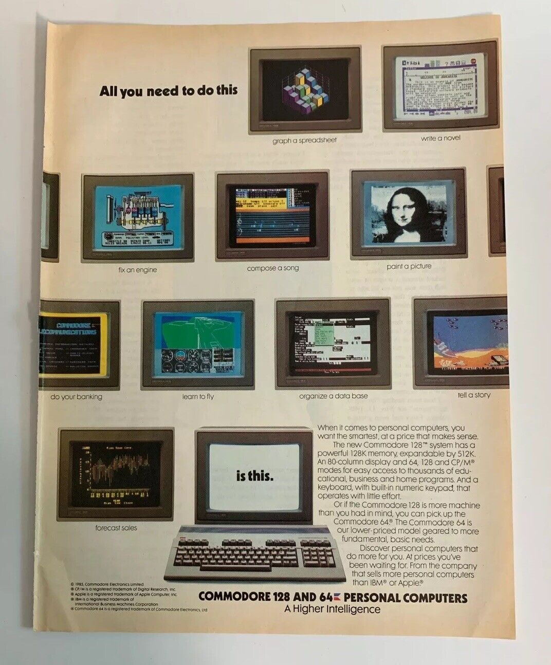 1986 COMMODORE 64 128 Home Computer PC Print Ad Programs All You Need Vintage