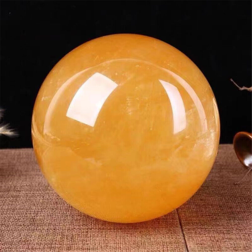 80MM Natural Citrine Calcite Quartz Crystal Sphere Ball Healing Gemstone Decor