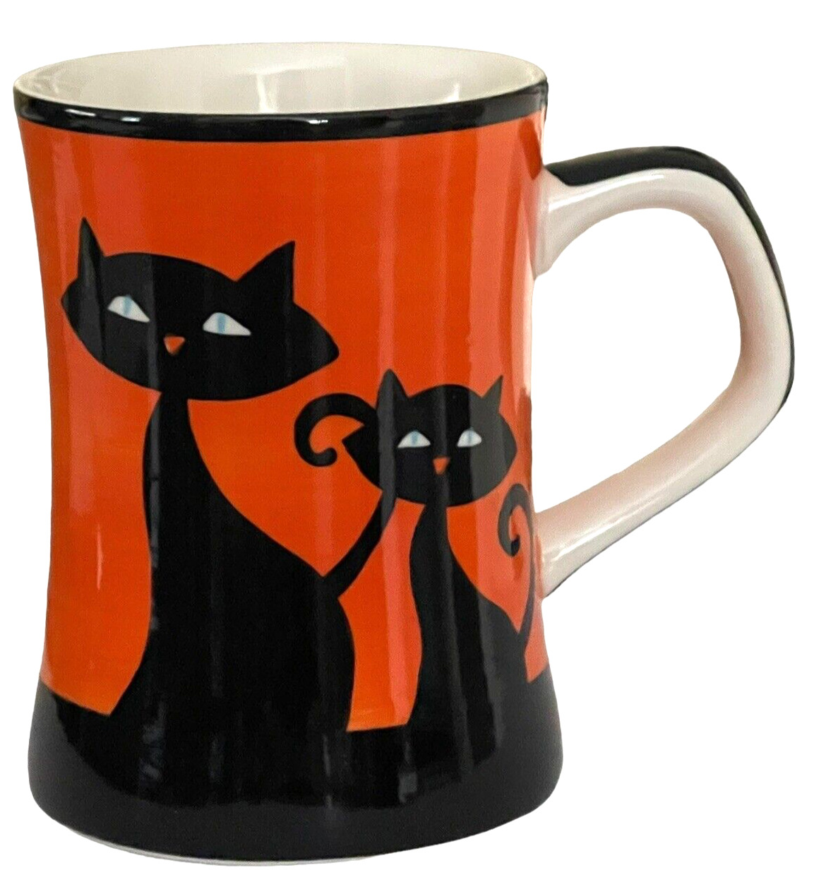 Hues N Brews Orange and Black Cat Cattitude Mug Halloween Ceramic 10 oz