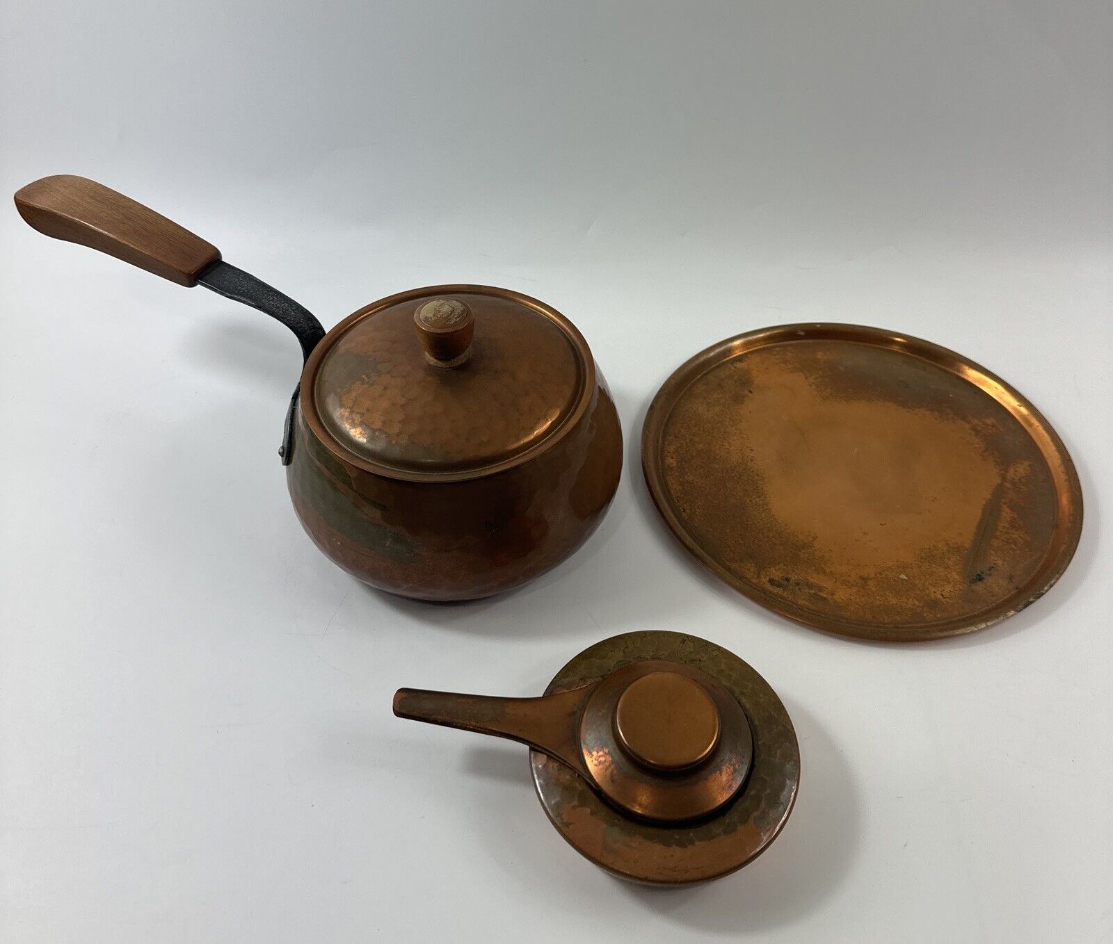 VTG Stockli Netstal Swiss Hammered Copper Fondue Pot,  Burner, Underplate