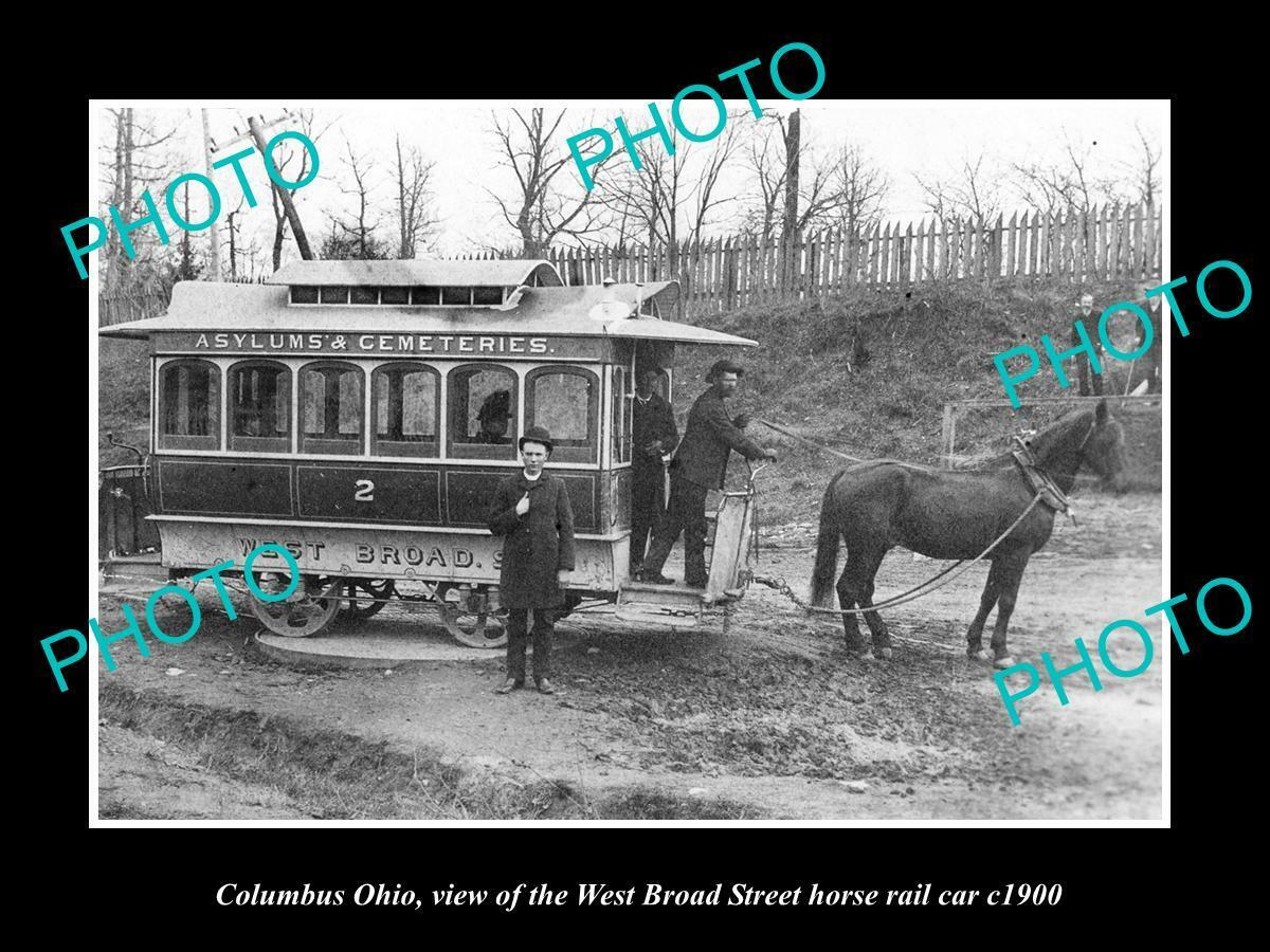 OLD 8x6 HISTORIC PHOTO OF COLUMBUS OHIO THE WEST BROAD St HORSE RAIL CAR 1900