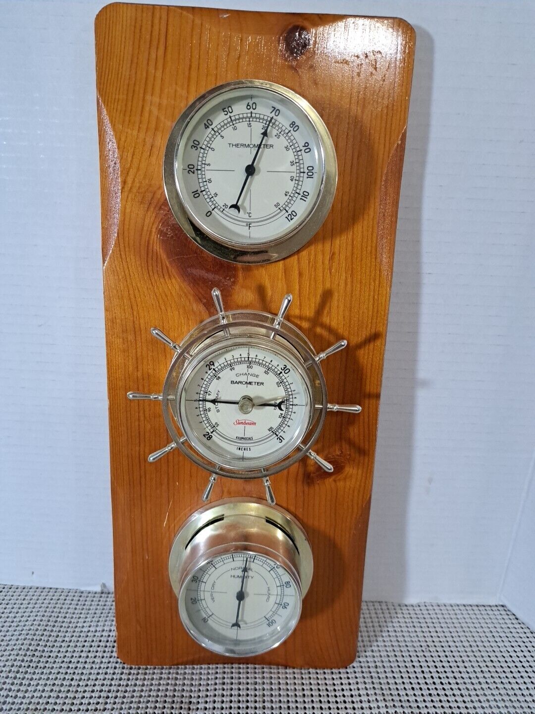 Vintage Sunbeam Nautical Themed Weather station Temp Humidity Barometer & Key