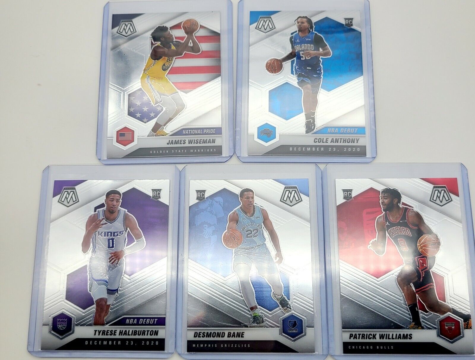 2020-21 Mosaic LOT OF 5 Rookie RC cards Wiseman, Anthony, Williams, Bane, Tyrese