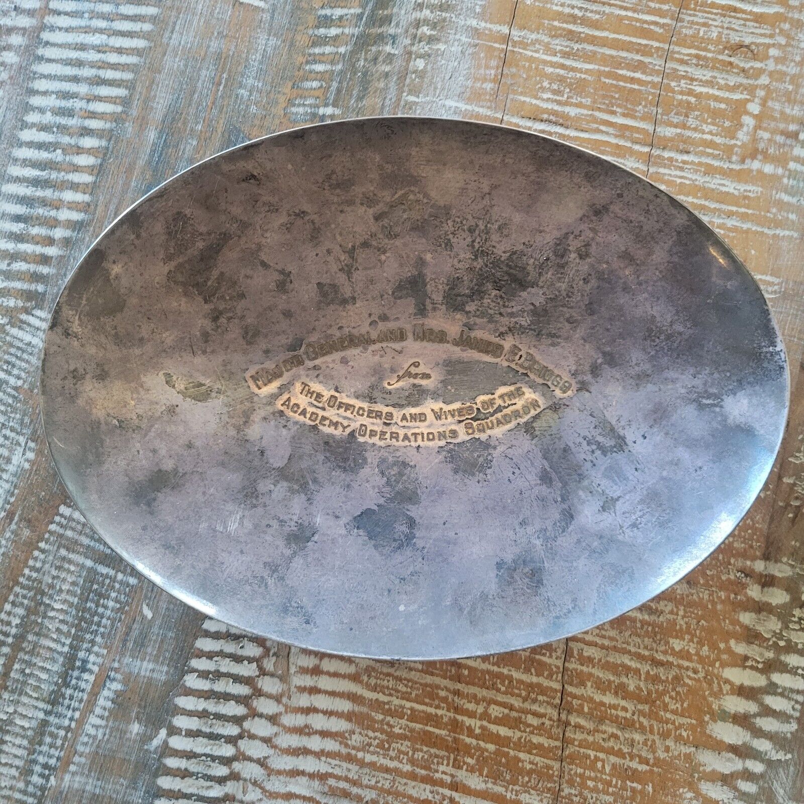 Vintage USAF General James E Briggs Pressenratipn Silver Plate Dish Engraved
