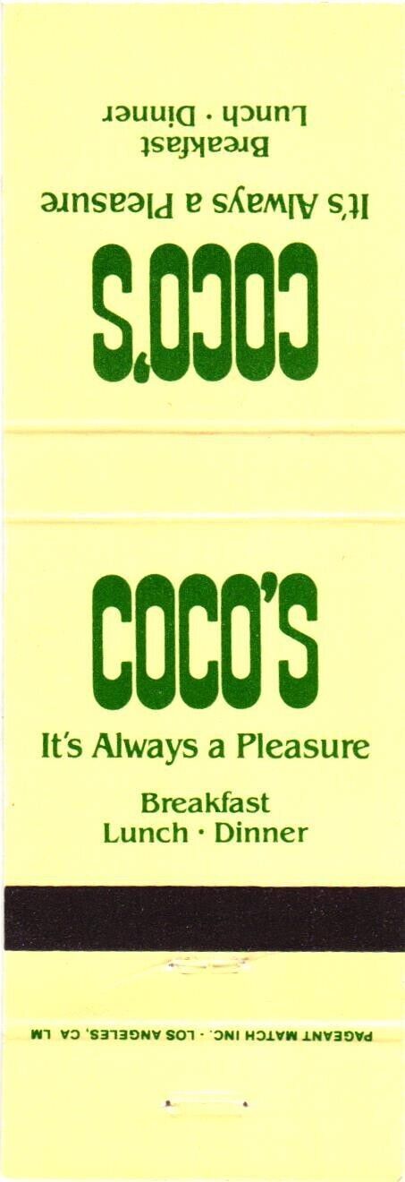 Coco\'s It\'s Always A Pleasure Breakfast Lunch Dinner Vintage Matchbook Cover