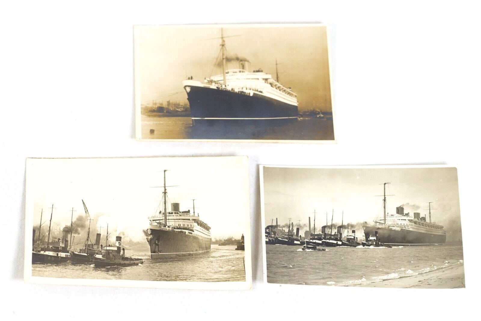 SS BREMEN Greyhound Ocean Liner Boat Three Original Real Photo Postcards