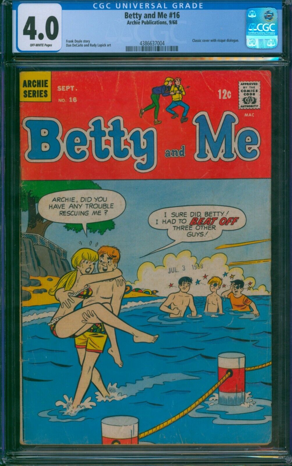 Betty and Me #16 ⭐ CGC 4.0 ⭐ Controversial Innuendo Cover Archie Veronica 1968