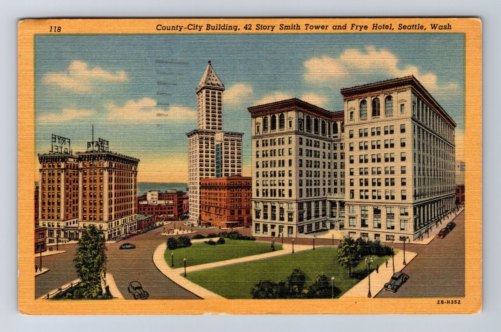 Seattle WA-Washington, Frye Hotel, Smith Tower, Antique Vintage c1952 Postcard