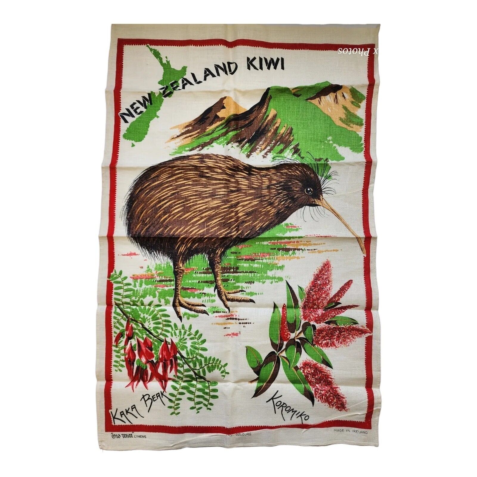 Vintage Old Mill Fast Colours Irish Linen Souvenir Tea Towel New Zealand Kiwi